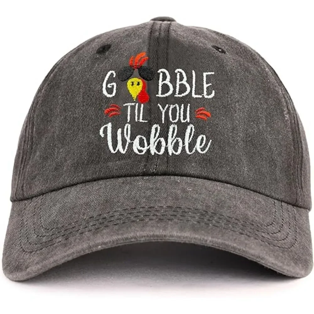 Unisex Light Black 100% Cotton Thanksgiving Turkey Embroidery Adjustable Cap